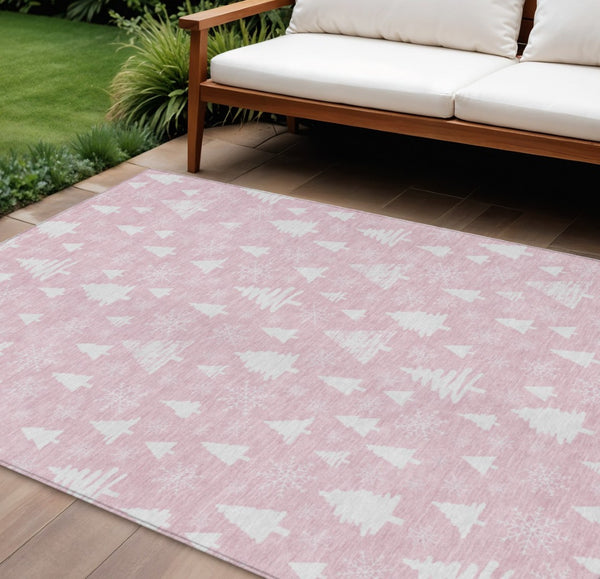 HomeRoots 10' Pink and Ivory Snowflake Area Rug - Stylish, Washable, Durable for Indoor/Outdoor Spaces! 621405
