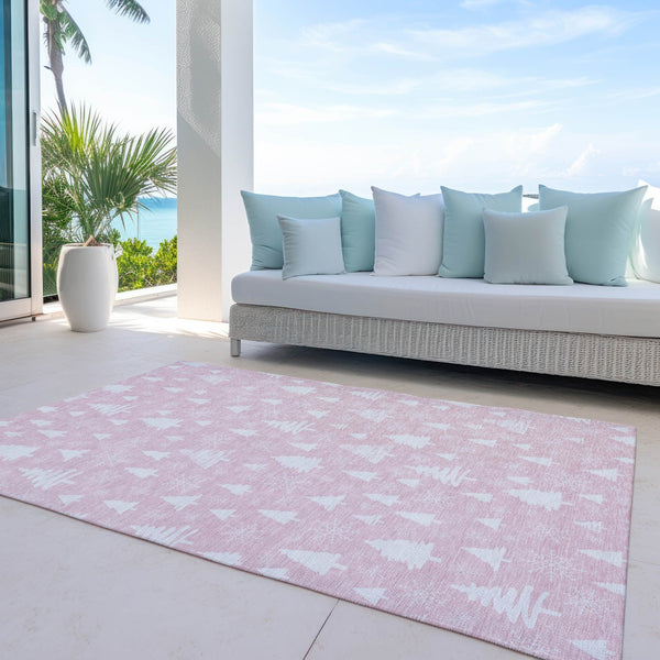 HomeRoots 10' Pink and Ivory Snowflake Area Rug - Stylish, Washable, Durable for Indoor/Outdoor Spaces! 621405