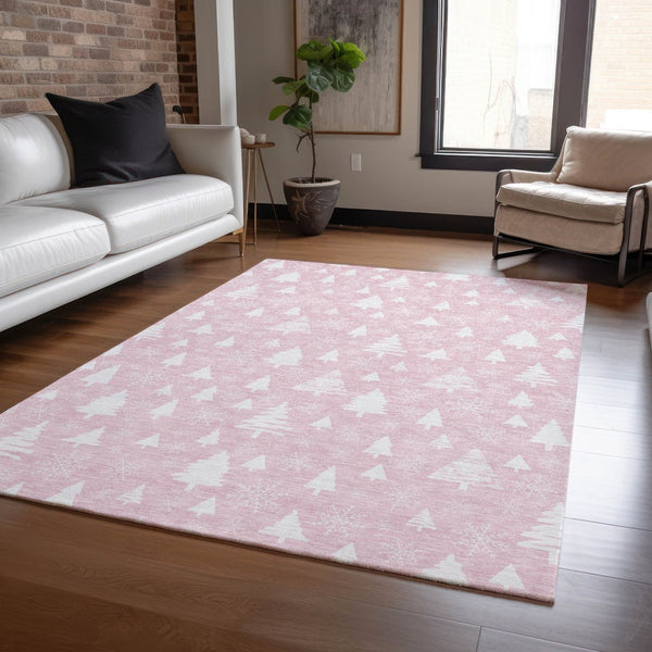 HomeRoots 10' Pink and Ivory Snowflake Area Rug - Stylish, Washable, Durable for Indoor/Outdoor Spaces! 621405