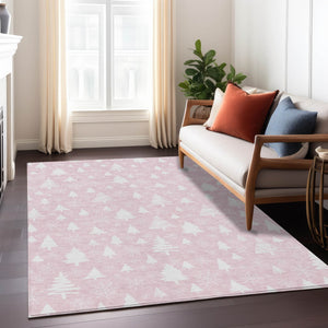 HomeRoots 10' Pink and Ivory Snowflake Area Rug - Stylish, Washable, Durable for Indoor/Outdoor Spaces! 621405