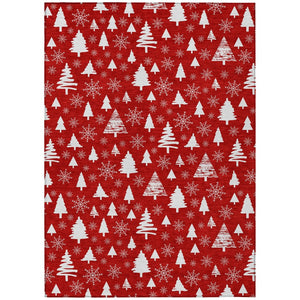 HomeRoots 5' X 8' Red and Ivory Deer Area Rug - Stylish, Washable Indoor/Outdoor Rug for High-Traffic Spaces 621407