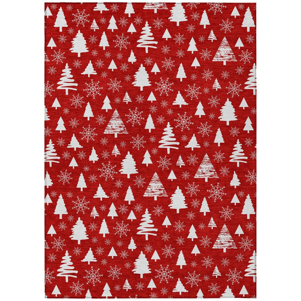 HomeRoots 5' X 8' Red and Ivory Deer Area Rug - Stylish, Washable Indoor/Outdoor Rug for High-Traffic Spaces 621407