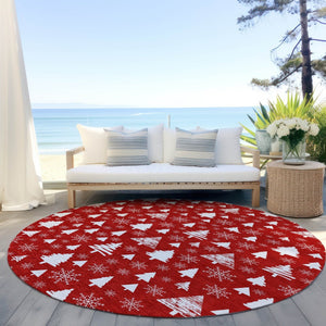 HomeRoots 8' Red And Ivory Round Deer Area Rug – Durable, Washable, Perfect for Indoor & Outdoor Spaces! 621408