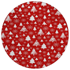 HomeRoots 8' Red And Ivory Round Deer Area Rug – Durable, Washable, Perfect for Indoor & Outdoor Spaces! 621408