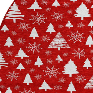 HomeRoots 8' Red And Ivory Round Deer Area Rug – Durable, Washable, Perfect for Indoor & Outdoor Spaces! 621408