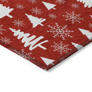 HomeRoots 8' Red And Ivory Round Deer Area Rug – Durable, Washable, Perfect for Indoor & Outdoor Spaces! 621408