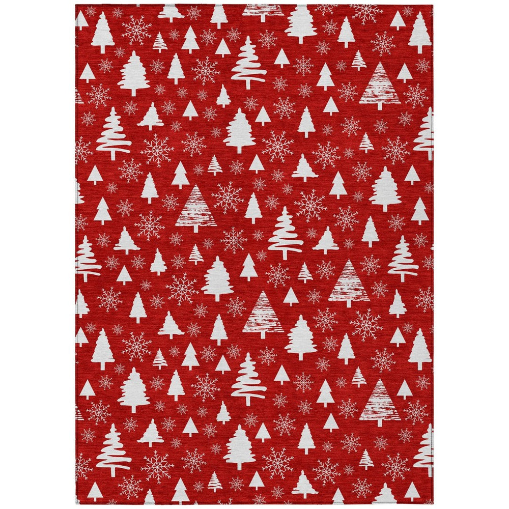 HomeRoots 9' X 12' Red And Ivory Deer Rug - Durable, Washable Area Rug for Indoor & Outdoor Use, Easy Care! 621410
