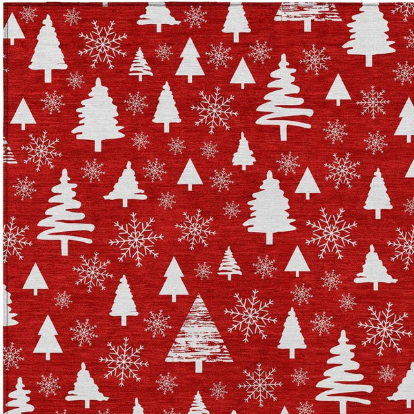 HomeRoots 9' X 12' Red And Ivory Deer Rug - Durable, Washable Area Rug for Indoor & Outdoor Use, Easy Care! 621410