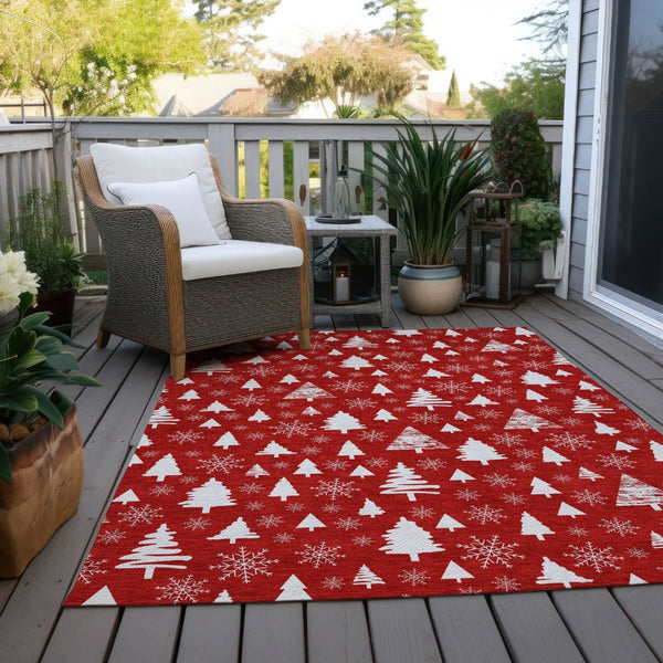 HomeRoots 9' X 12' Red And Ivory Deer Rug - Durable, Washable Area Rug for Indoor & Outdoor Use, Easy Care! 621410