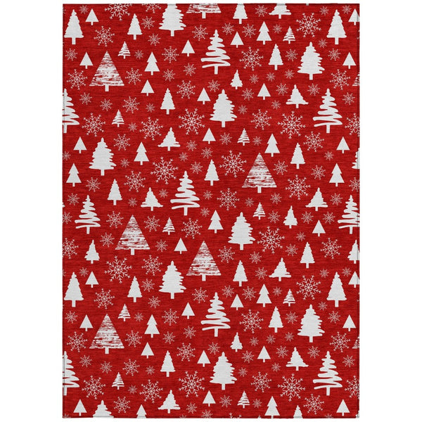 HomeRoots 10' Red and Ivory Deer Area Rug – Washable, Stain-Resistant for Indoor & Outdoor Use, Versatile Decor 621411