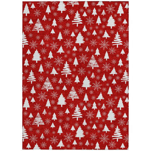 HomeRoots 10' Red and Ivory Deer Area Rug – Washable, Stain-Resistant for Indoor & Outdoor Use, Versatile Decor 621411
