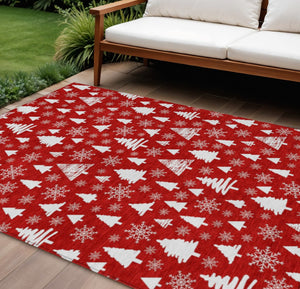 HomeRoots 10' Red and Ivory Deer Area Rug – Washable, Stain-Resistant for Indoor & Outdoor Use, Versatile Decor 621411