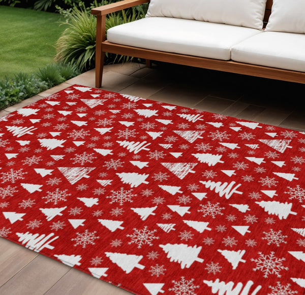 HomeRoots 10' Red and Ivory Deer Area Rug – Washable, Stain-Resistant for Indoor & Outdoor Use, Versatile Decor 621411