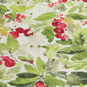 HomeRoots 5' Indoor Outdoor Area Rug – Artichoke Green, Burgundy & Ivory Botanical Leaves, Washable Charm 621413