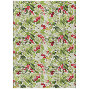 HomeRoots 8' X 10' Botanical Leaves Area Rug in Artichoke Green, Burgundy, and Ivory - Durable, Washable Design 621415