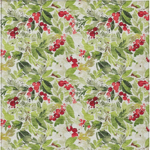 HomeRoots 9' Indoor Outdoor Area Rug - Artichoke Green, Burgundy & Ivory Botanical Leaves - Washable, Durable Design 621416