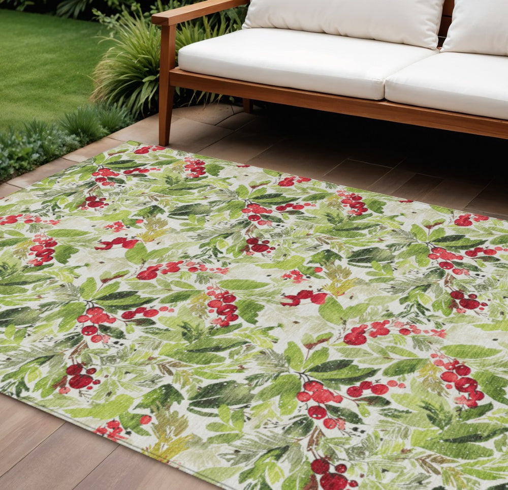 HomeRoots 10' X 14' Artichoke Green Area Rug - Stylish Botanical Leaves for Indoor/Outdoor Durability & Easy Care 621417