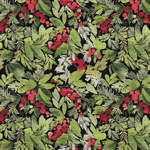HomeRoots 5' Stylish Botanical Leaves Area Rug – Black, Green & Red, Washable, Durable for Indoor/Outdoor Use 621419