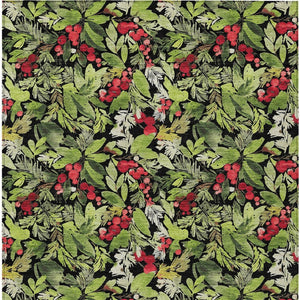 HomeRoots 10' Washable Area Rug - Bold Black, Green & Red Botanical Leaf Design for Indoor/Outdoor Spaces 621423