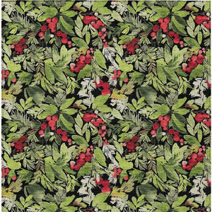 HomeRoots 10' Washable Area Rug - Bold Black, Green & Red Botanical Leaf Design for Indoor/Outdoor Spaces 621423