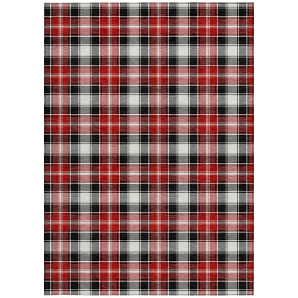 HomeRoots 5' X 8' Plaid Washable Area Rug in Black, Red, and White – Durable Indoor/Outdoor Style for Every Space 621425