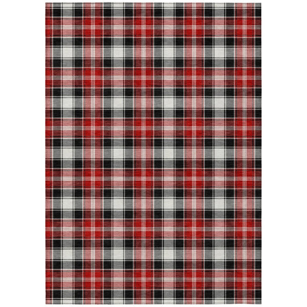 HomeRoots 5' X 8' Plaid Washable Area Rug in Black, Red, and White – Durable Indoor/Outdoor Style for Every Space 621425