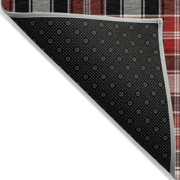 HomeRoots 5' X 8' Plaid Washable Area Rug in Black, Red, and White – Durable Indoor/Outdoor Style for Every Space 621425