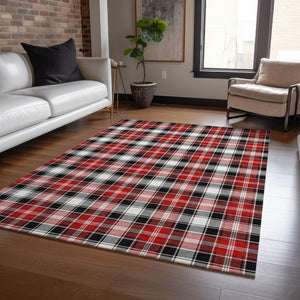 HomeRoots 5' X 8' Plaid Washable Area Rug in Black, Red, and White – Durable Indoor/Outdoor Style for Every Space 621425