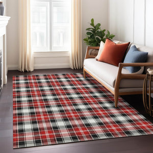 HomeRoots 5' X 8' Plaid Washable Area Rug in Black, Red, and White – Durable Indoor/Outdoor Style for Every Space 621425