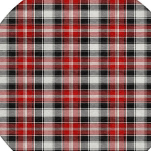 HomeRoots 8' Round Plaid Area Rug in Black, Red, and White - Stylish, Washable, Indoor/Outdoor Durability 621426