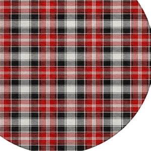 HomeRoots 8' Round Plaid Area Rug in Black, Red, and White - Stylish, Washable, Indoor/Outdoor Durability 621426