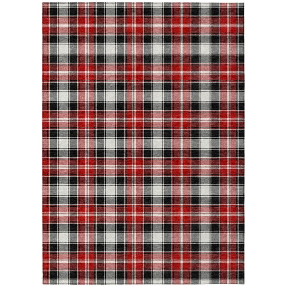 HomeRoots 10' X 14' Classic Black Red And White Plaid Washable Area Rug for Indoor Outdoor Versatility & Style 621429