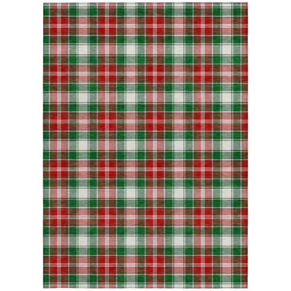 HomeRoots 5' Emerald Red and White Plaid Indoor Outdoor Area Rug - Durable, Washable, Perfect for Any Space! 621431