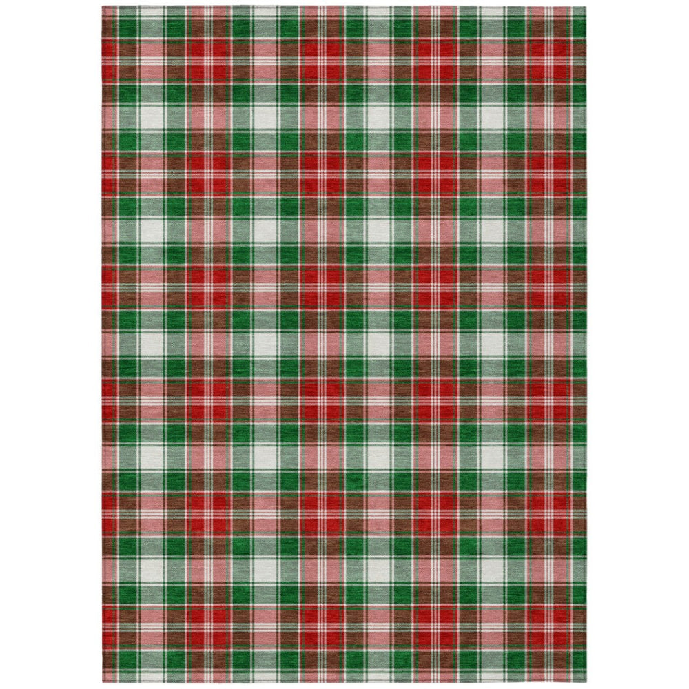HomeRoots 5' Emerald Red and White Plaid Indoor Outdoor Area Rug - Durable, Washable, Perfect for Any Space! 621431
