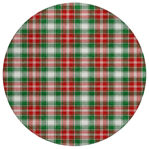HomeRoots 8' Vibrant Emerald Red and White Round Plaid Rug - Washable, Durable, Perfect for Indoor & Outdoor Use 621432