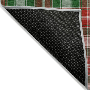 HomeRoots 8' Vibrant Emerald Red and White Round Plaid Rug - Washable, Durable, Perfect for Indoor & Outdoor Use 621432