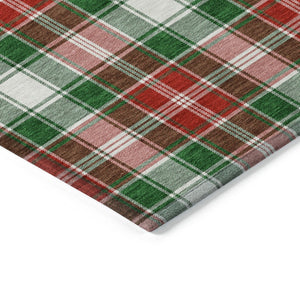 HomeRoots 8' Vibrant Emerald Red and White Round Plaid Rug - Washable, Durable, Perfect for Indoor & Outdoor Use 621432
