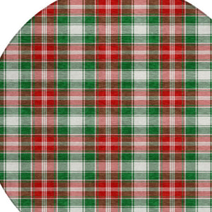 HomeRoots 8' Vibrant Emerald Red and White Round Plaid Rug - Washable, Durable, Perfect for Indoor & Outdoor Use 621432