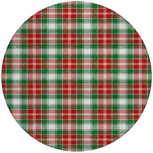 HomeRoots 8' Vibrant Emerald Red and White Round Plaid Rug - Washable, Durable, Perfect for Indoor & Outdoor Use 621432