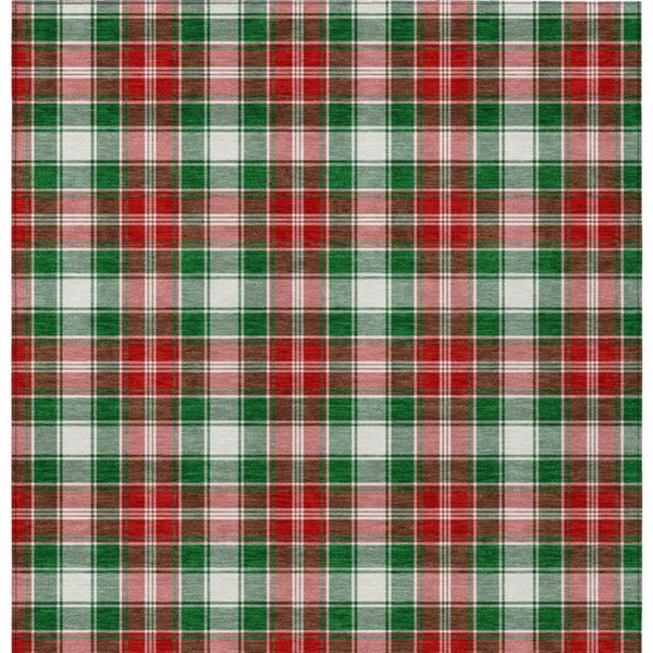 HomeRoots 8' X 10' Emerald Red & White Plaid Area Rug – Stylish, Washable, Indoor/Outdoor, Durable & Versatile! 621433
