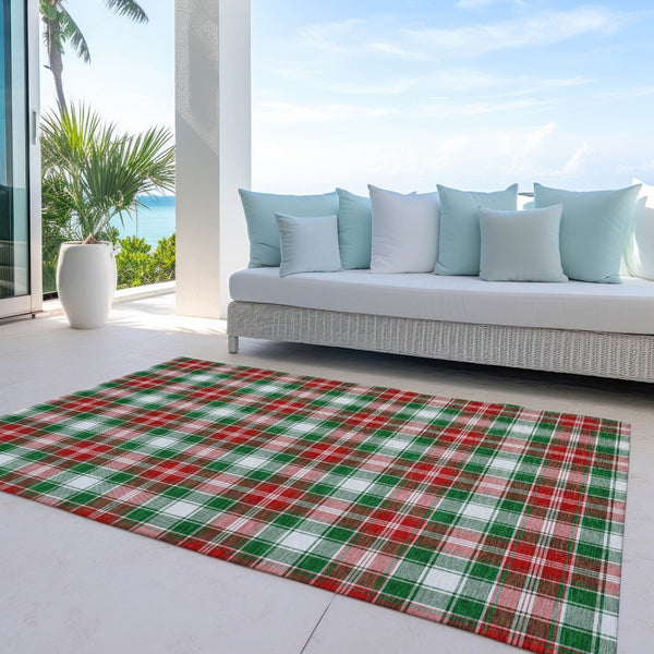 HomeRoots 8' X 10' Emerald Red & White Plaid Area Rug – Stylish, Washable, Indoor/Outdoor, Durable & Versatile! 621433