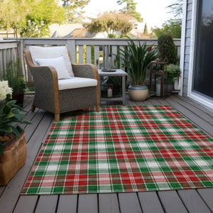 HomeRoots 8' X 10' Emerald Red & White Plaid Area Rug – Stylish, Washable, Indoor/Outdoor, Durable & Versatile! 621433