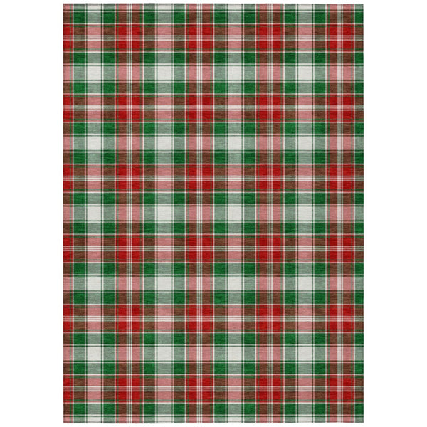 HomeRoots 9' X 12' Emerald Red & White Plaid Area Rug - Washable, Stain-Resistant for Indoor/Outdoor Charm 621434