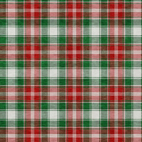 HomeRoots 9' X 12' Emerald Red & White Plaid Area Rug - Washable, Stain-Resistant for Indoor/Outdoor Charm 621434