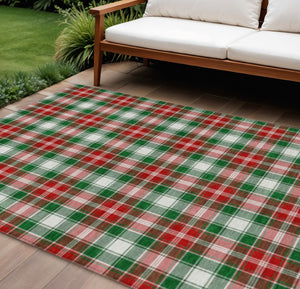 HomeRoots 10' X 14' Emerald Red Plaid Washable Area Rug - Stylish Indoor/Outdoor Charm for High-Traffic Spaces 621435