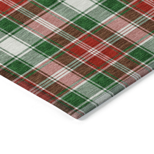 HomeRoots 10' X 14' Emerald Red Plaid Washable Area Rug - Stylish Indoor/Outdoor Charm for High-Traffic Spaces 621435