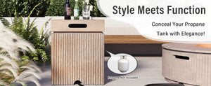 English Elm U_style Outdoor Mgo Propane Tank Cover Table Fluted Stone Finish Patio Side Accent Reddish Brown N711P410564A