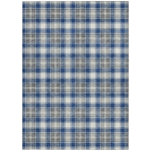 HomeRoots 5' X 8' Navy Blue, Ivory & Gray Plaid Washable Area Rug – Durable, Stain-Resistant for Indoor/Outdoor Use 621443
