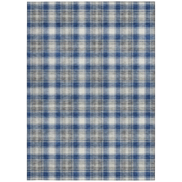 HomeRoots 5' X 8' Navy Blue, Ivory & Gray Plaid Washable Area Rug – Durable, Stain-Resistant for Indoor/Outdoor Use 621443