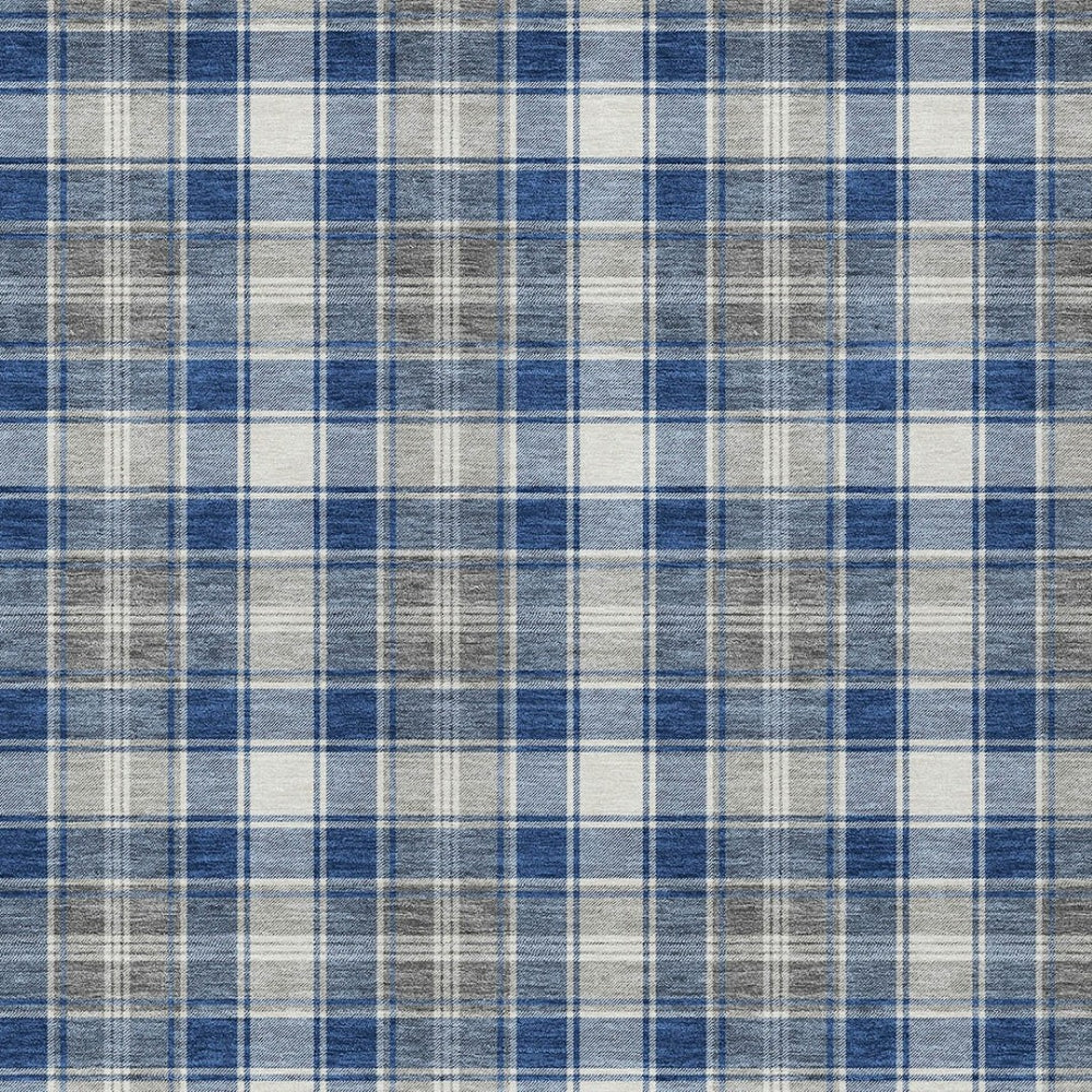 HomeRoots 5' X 8' Navy Blue, Ivory & Gray Plaid Washable Area Rug – Durable, Stain-Resistant for Indoor/Outdoor Use 621443